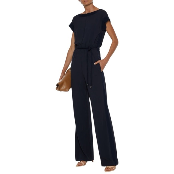 MaxMara Pants - Max Mara Crepe De Chine-trimmed stretch-jersey wide-leg jumpsuit Size M